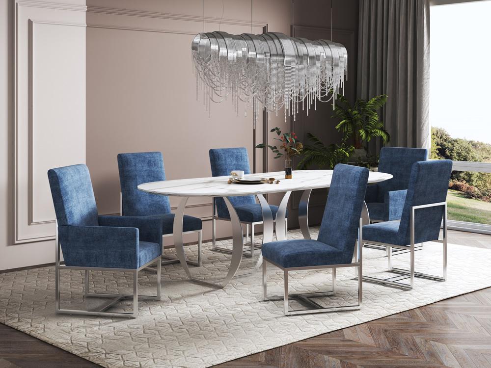 Manhattan Comfort - 6-Piece Element Velvet Dining Chairs with Stainless Steel Legs in Blue - 4-DC2930-BL veiw 8