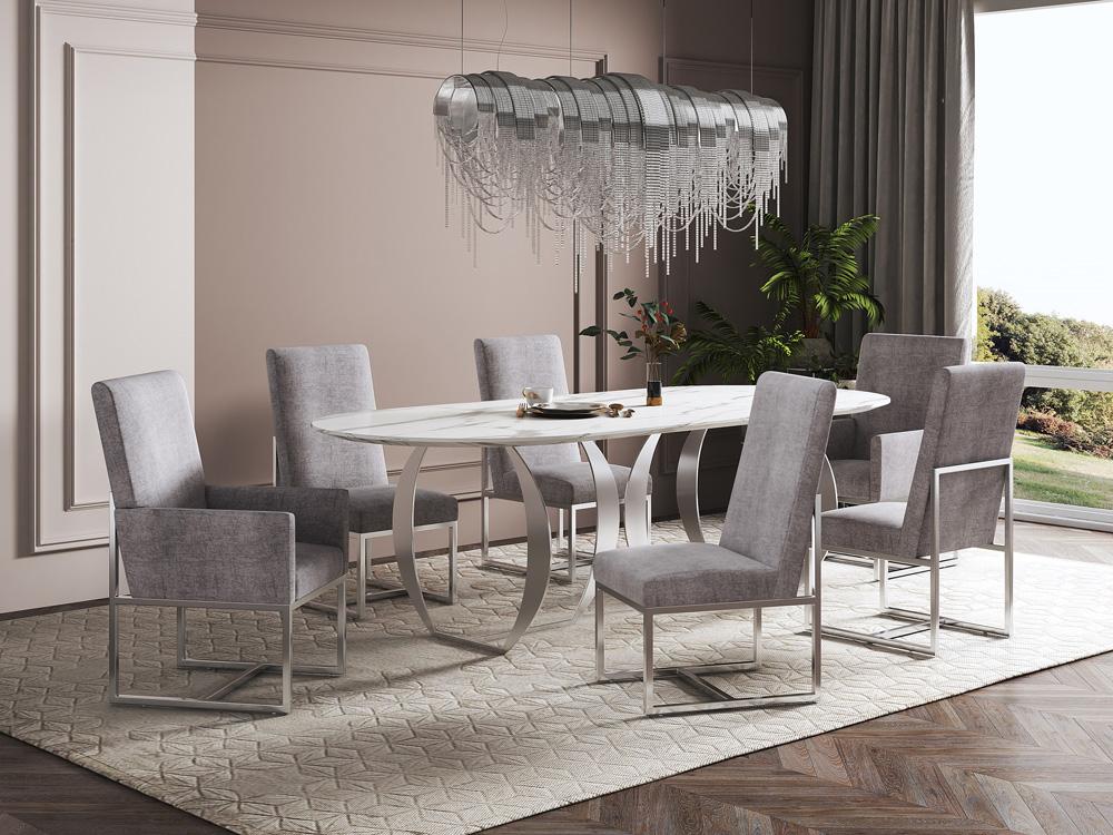 Manhattan Comfort - 6-Piece Element Velvet Dining Chairs with Stainless Steel Legs in Steel - 4-DC2930-ST veiw 8
