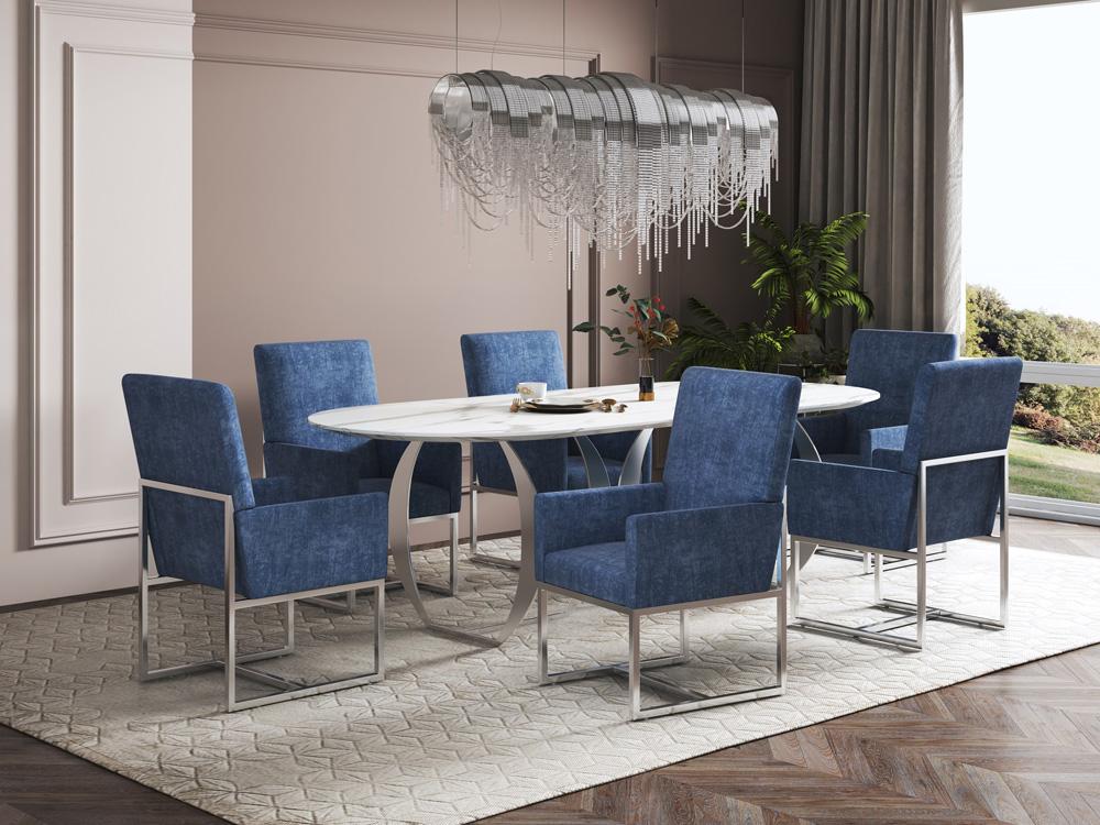 Manhattan Comfort - Element Velvet Dining Chair with Stainless Steel Legs in Blue - DC029-BL veiw 8