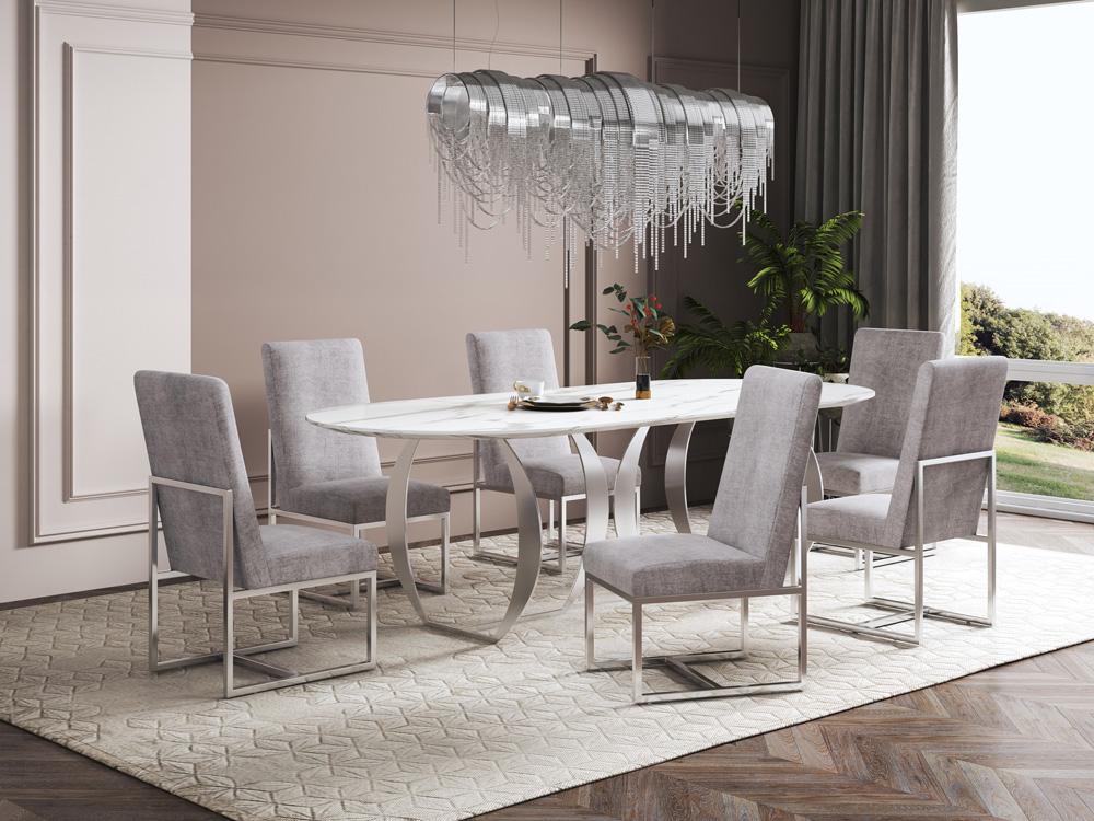 Manhattan Comfort - Element Velvet Armless Dining Chair with Stainless Steel Legs in Steel - DC030-ST veiw 6