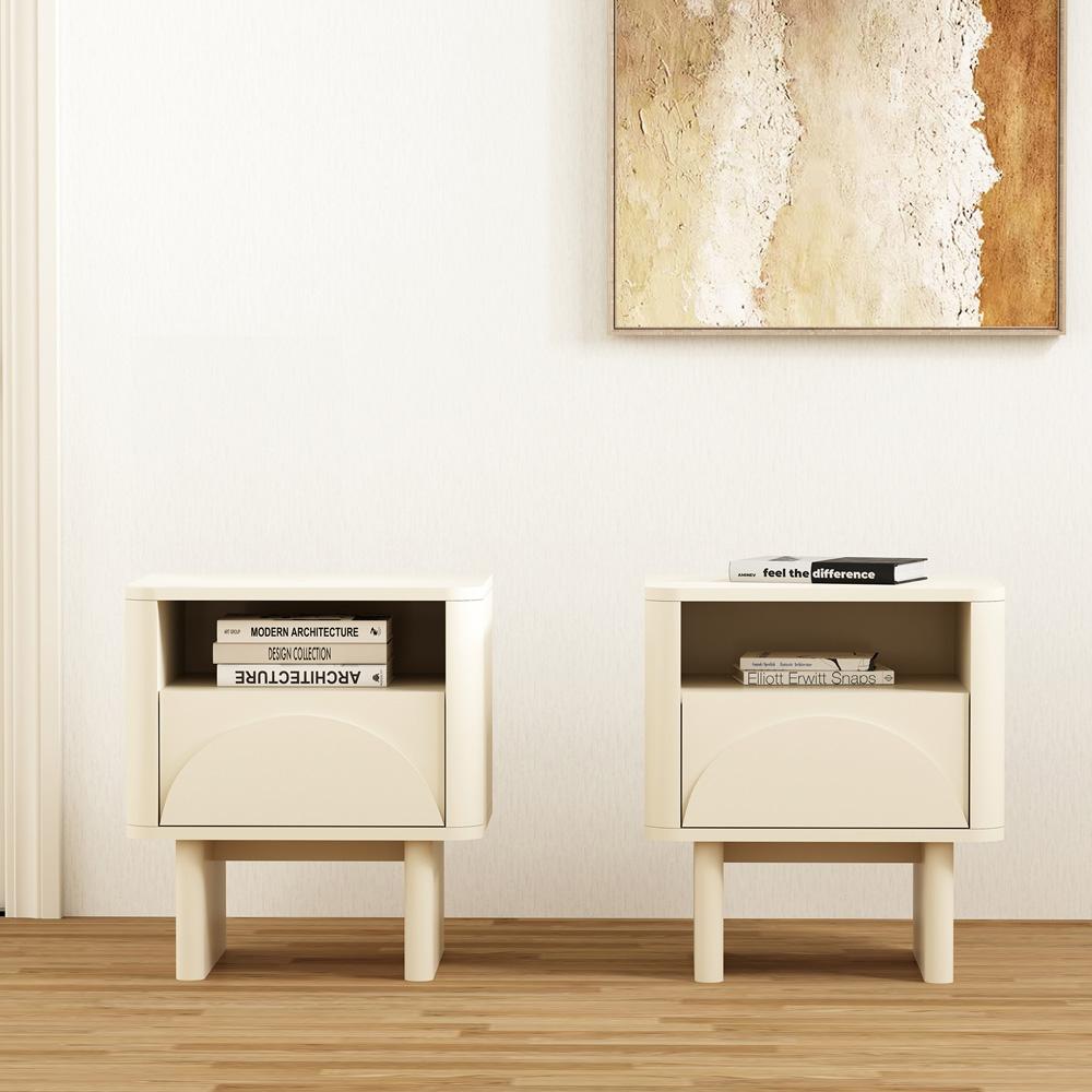 Manhattan Comfort - Ella Nightstand with 2 Full Extension Drawers in Cream - Set of 2 - 2-NS005-CR veiw 8
