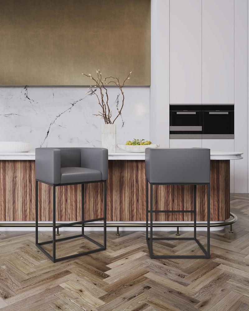 Manhattan Comfort - Embassy Faux Leather Counter Stool with Metal Legs in Grey and Black - Set of 3 - 3-CS011-GY veiw 7