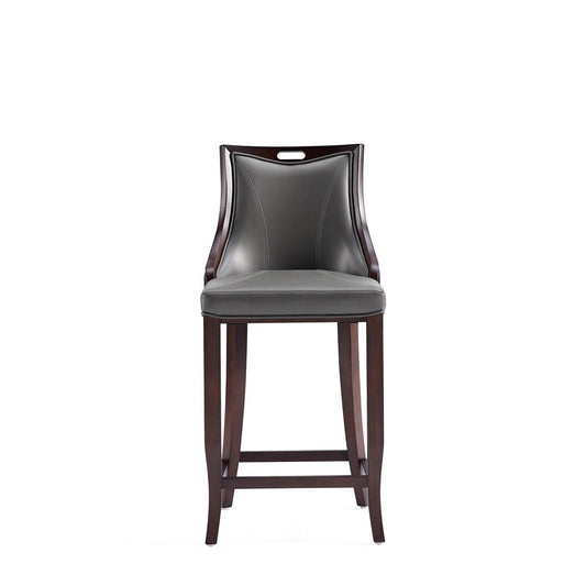Manhattan Comfort - Emperor Faux Leather Bar Stool with Beech Wood Legs in Pebble Grey - Set of 3 - 3-BS008-PE veiw 2