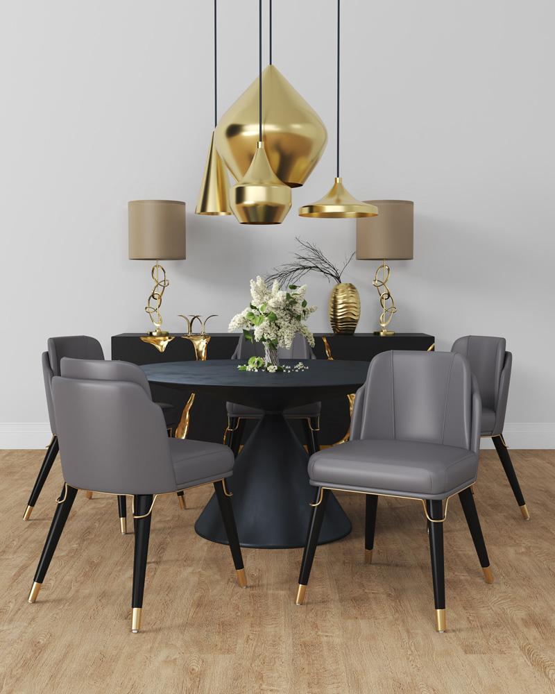 Manhattan Comfort - Estelle Faux Leather Dining Chair with Wood Legs in Pebble and Black - DC042-PE veiw 6