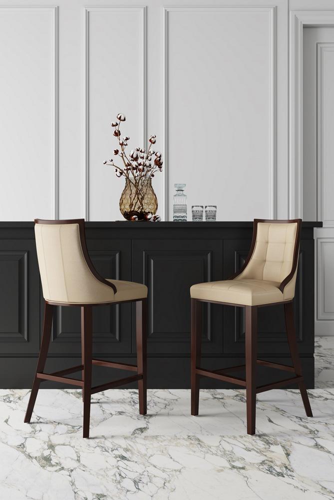 Manhattan Comfort - Fifth Avenue Faux Leather Bar Stool with Beech Wood Legs in Cream and Walnut - Set of 3 - 3-BS007-CR veiw 7
