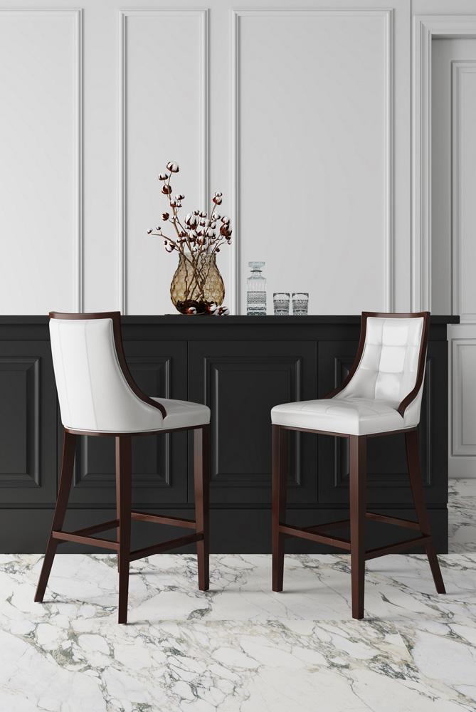 Manhattan Comfort - Fifth Avenue Faux Leather Barstool with Beech Wood Legs in Pearl White and Walnut - BS007-PW veiw 6