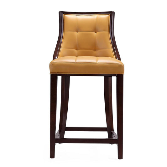 Manhattan Comfort - Fifth Avenue Faux Leather Counter Stool with Beech Wood Legs in Camel and Dark Walnut - Set of 3 - 3-CS012-CL veiw 2