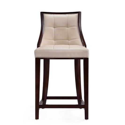 Manhattan Comfort - Fifth Avenue Faux Leather Counter Stool with Beech Wood Legs in Cream and Dark Walnut - CS012-CR veiw 2