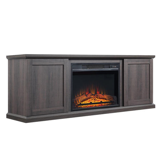 Manhattan Comfort - Fireplace and Franklin Fireplace with 6 Fixed Shelves in BlackBrown - FP3-BR veiw 2