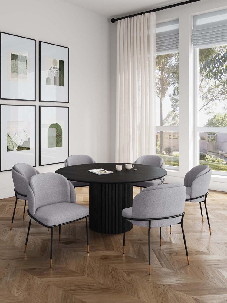 Manhattan Comfort - 7-Piece Flor and Hathaway Twill Weave Dining with Dining Chair - MetalDining Table - American Solid Ash Wood Legs in GreyBlack - 6-DT05DC052-GY veiw 10