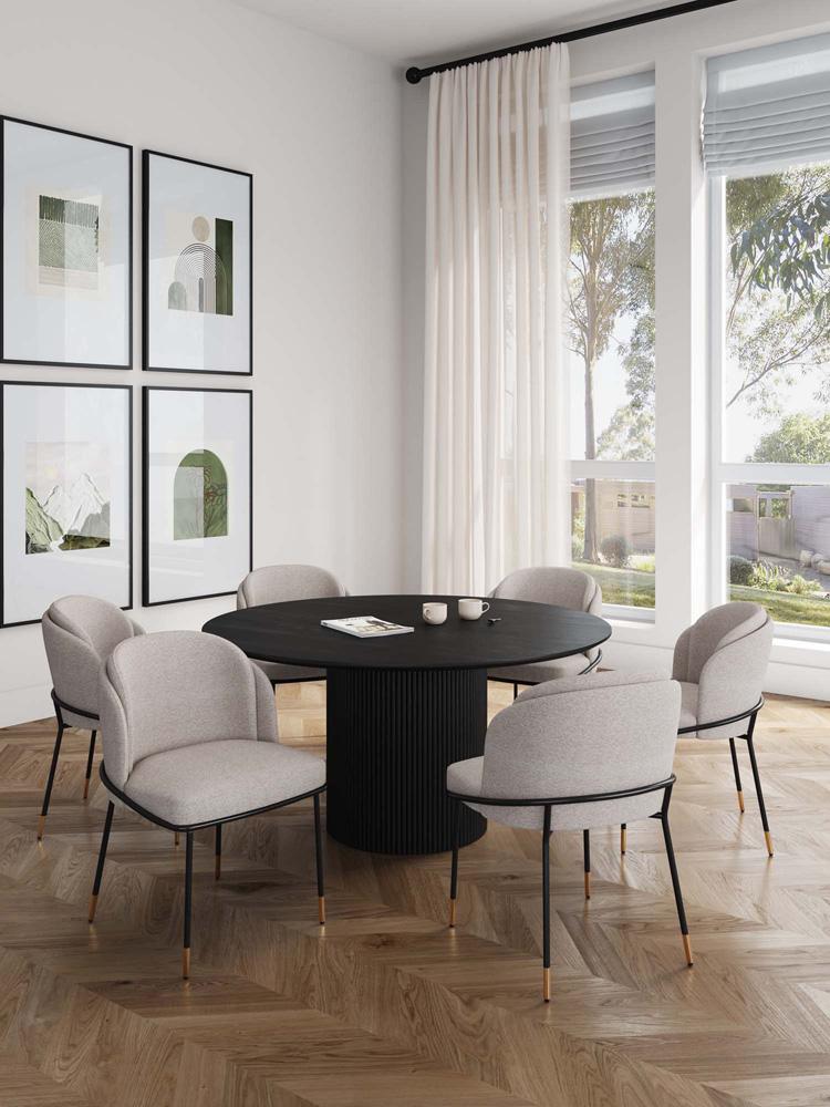 Manhattan Comfort - 7-Piece Flor and Hathaway Twill Weave Dining with Dining Chair - MetalDining Table - American Solid Ash Wood Legs in WheatBlack - 6-DT05DC052-WT veiw 10