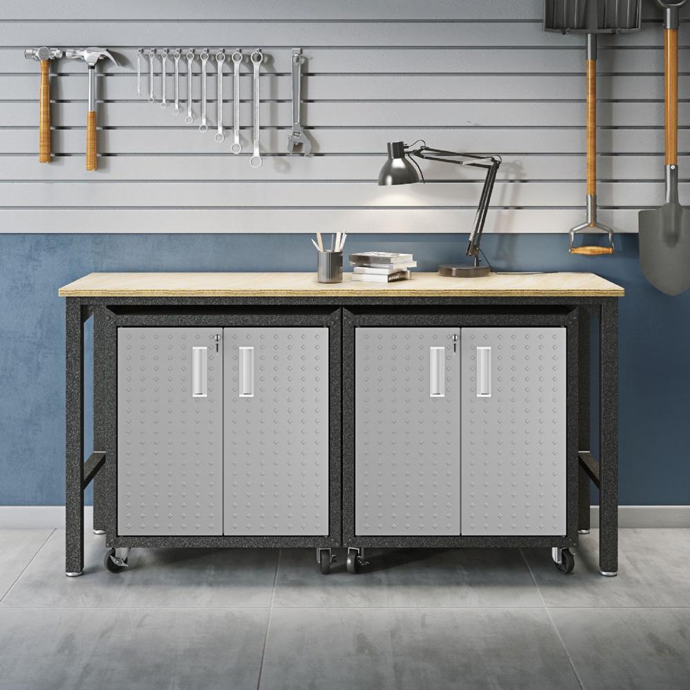Manhattan Comfort - 3-Piece Fortress Garage Set with 4 Adjustable Shelves in Grey - 14GMC veiw 12