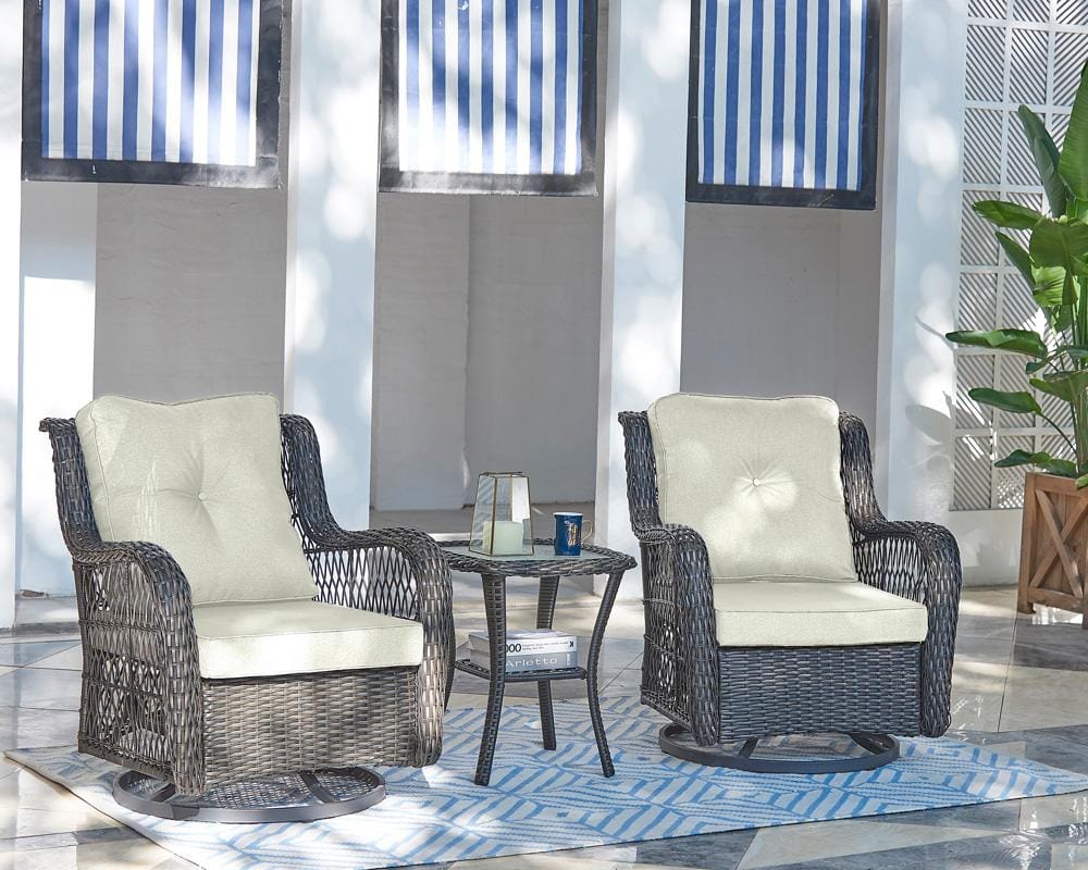 Manhattan Comfort - 3-Piece Fruttuo Polyester Patio 2- Person Seating Group with End Table with Iron Steel Legs in Mixed Grey Weave and Cream - OD-CV018-CR veiw 11