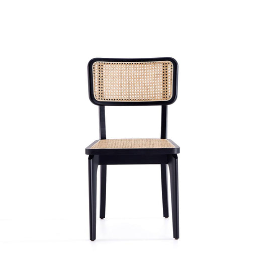 Manhattan Comfort - Giverny Dining Chair with American Ash Wood Legs in Black and Natural Cane - Set of 2 - DCCA04-BK veiw 2