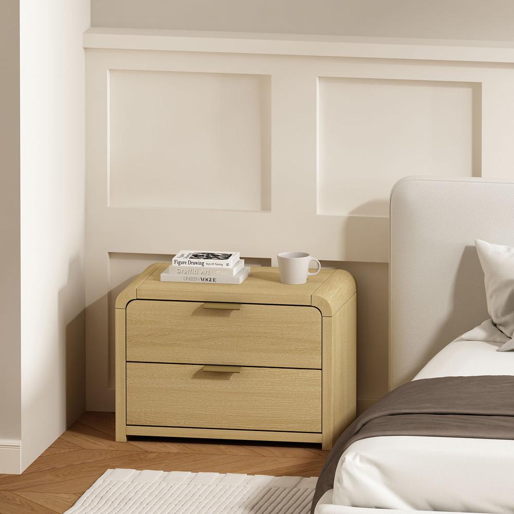 Manhattan Comfort - Grace Nightstand with 2 Drawers in Natural Oak and Gold - NS007-GNO veiw 8