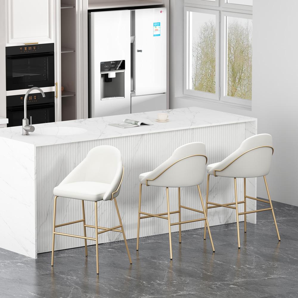 Manhattan Comfort - Gracie Leatherette Barstool with Steel Legs in White and Gold - Set of 3 - 3-BS022-GWH veiw 8