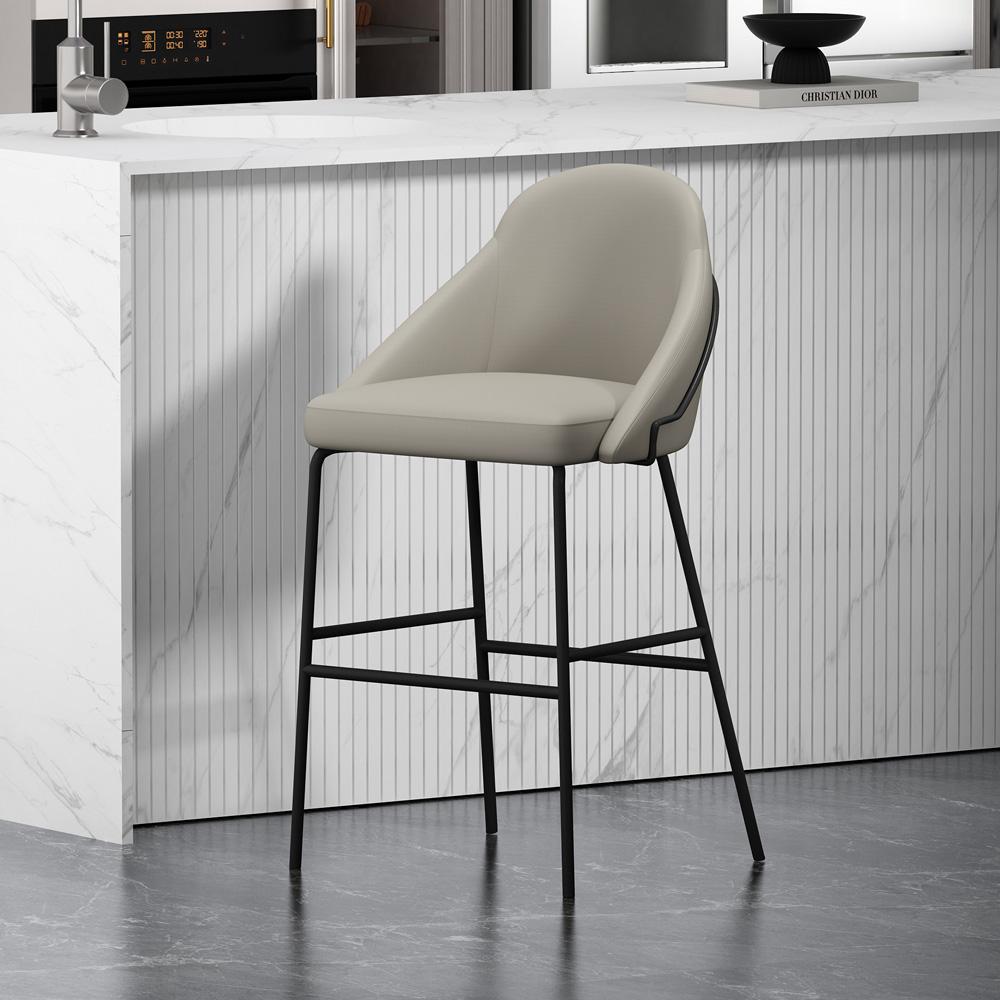 Manhattan Comfort - Gracie Leatherette Barstool with Steel Legs in Stone and Black - BS022-BST veiw 8