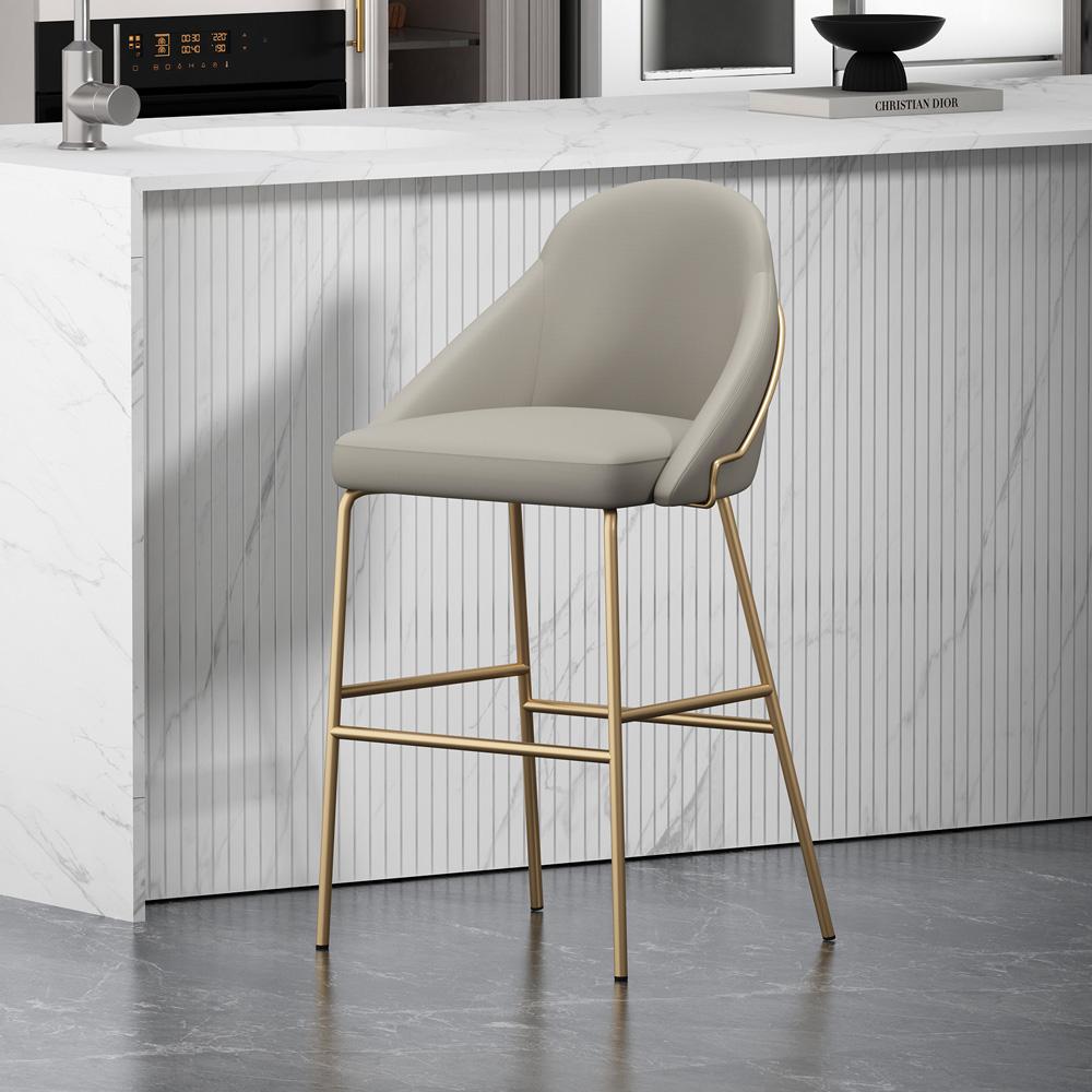 Manhattan Comfort - Gracie Leatherette Barstool with Steel Legs in Stone and Gold - BS022-GST veiw 8