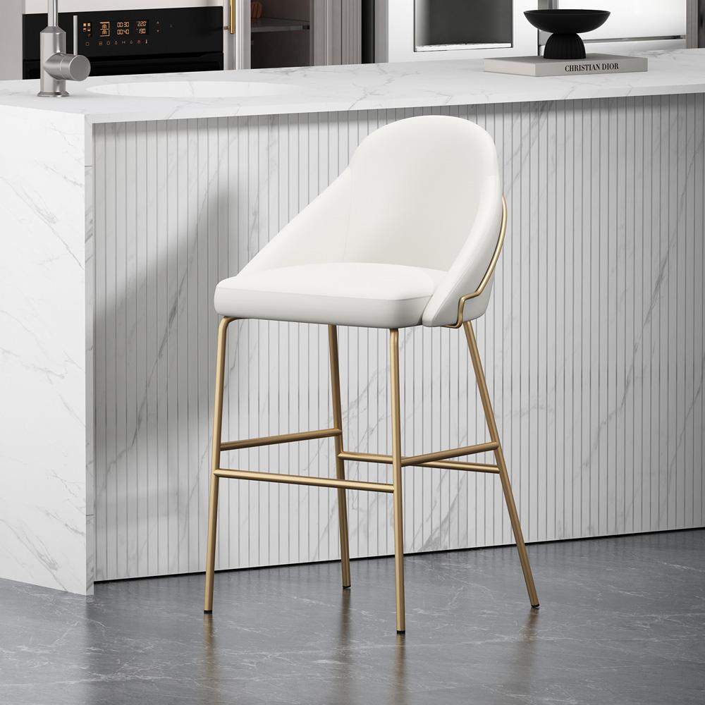 Manhattan Comfort - Gracie Leatherette Barstool with Steel Legs in White and Gold - BS022-GWH veiw 8