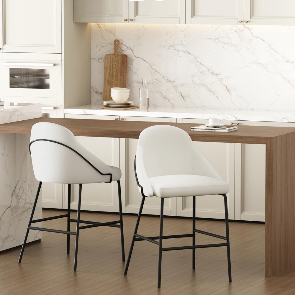 Manhattan Comfort - Gracie Leatherette Counter Stool with Steel Legs in White and Black - Set of 2 - 2-CS019-BWH veiw 8