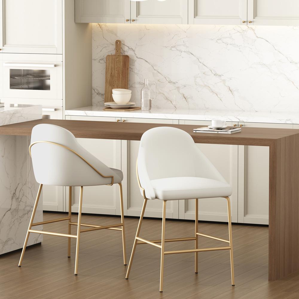 Manhattan Comfort - Gracie Leatherette Counter Stool with Steel Legs in White and Gold - Set of 2 - 2-CS019-GWH veiw 8