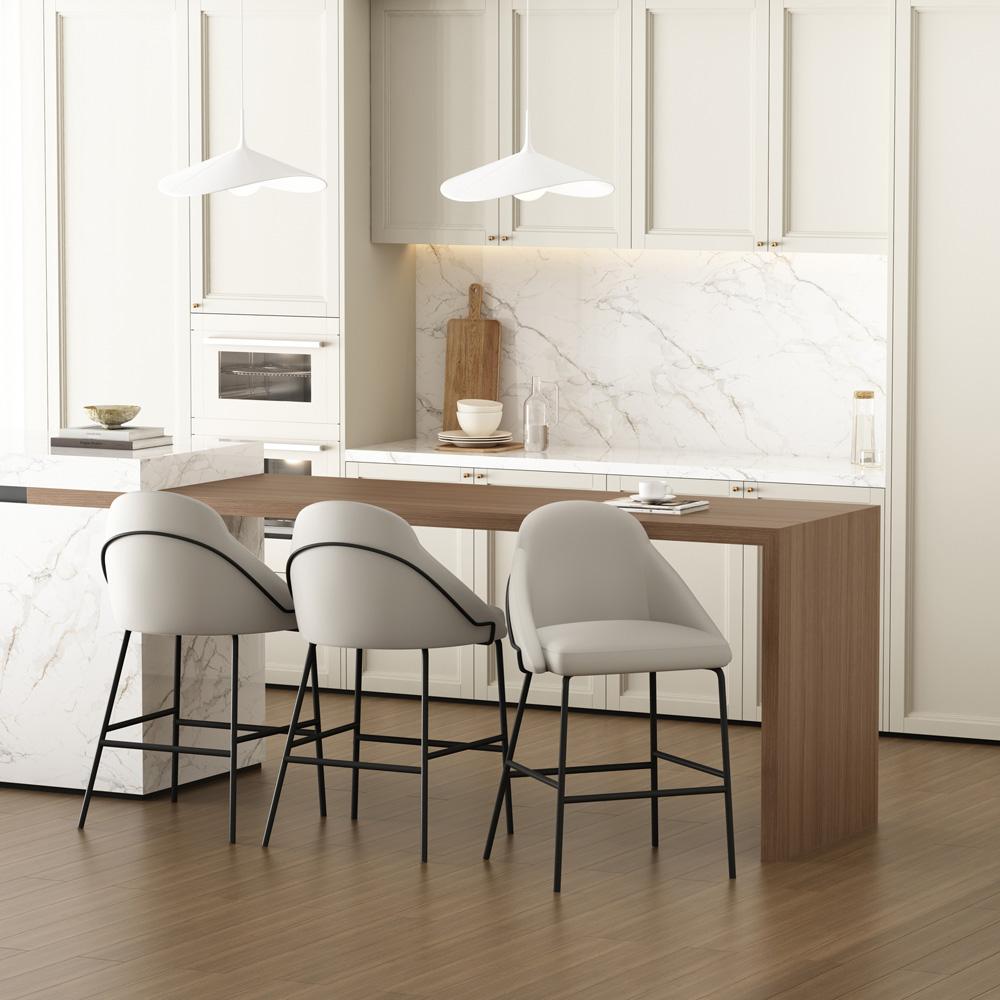 Manhattan Comfort - Gracie Leatherette Counter Stool with Steel Legs in Stone and Black - Set of 3 - 3-CS019-BST veiw 8