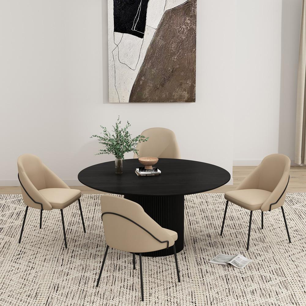 Manhattan Comfort - Gracie Leatherette Dining Chair with Steel Legs in Tan and Black - Set of 4 - 4-DC100-BTN veiw 8