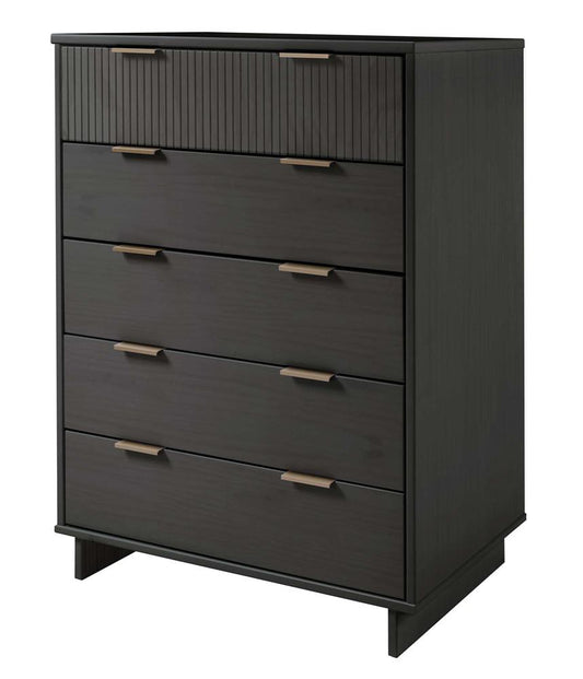 Manhattan Comfort - Granville Tall Dresser with 5 Drawers in Dark Grey - DR-5025 veiw 2