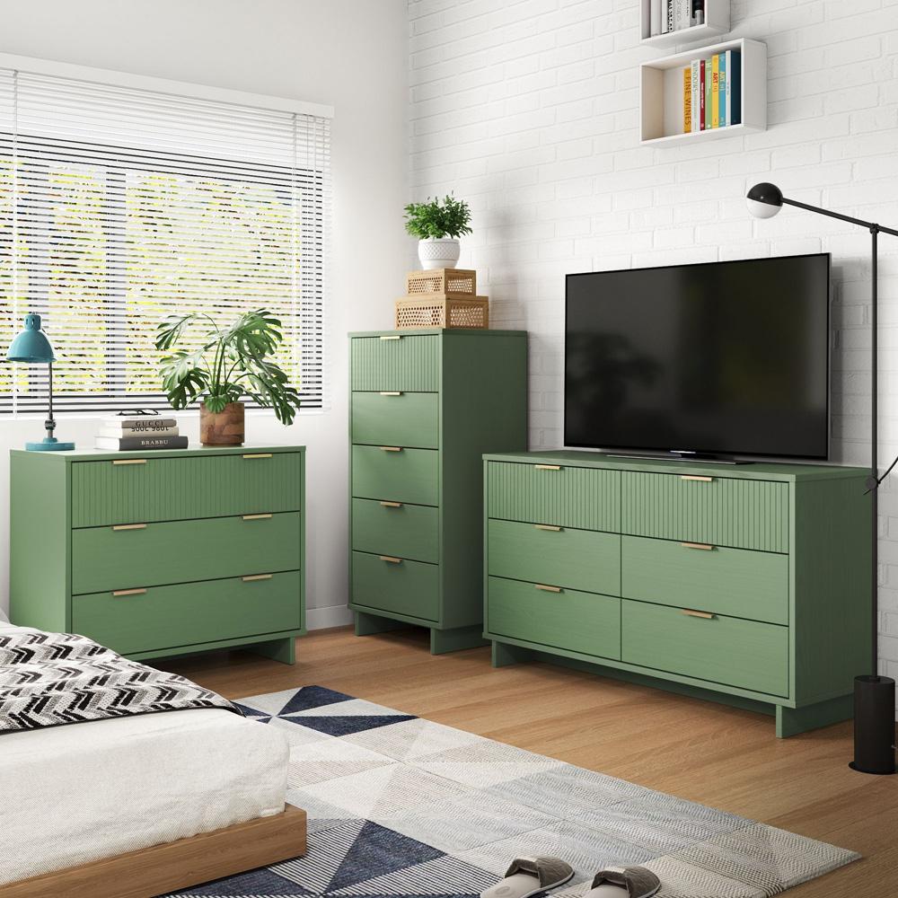 Manhattan Comfort - 3-Piece Granville Dresser Set - Tall Narrow, Standard, Double Dresser with 14 Drawers in Sage Green - GRAN033 veiw 10