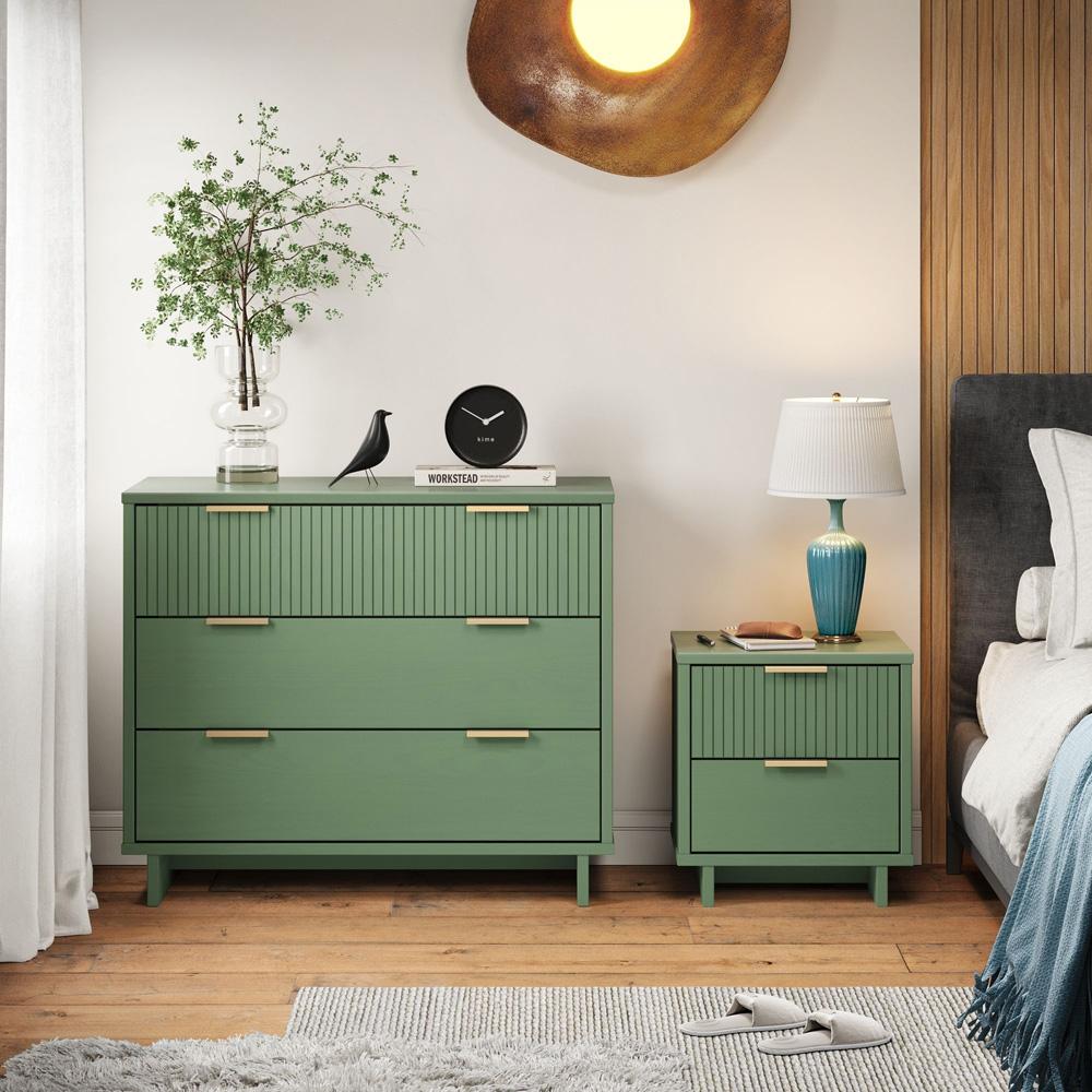 Manhattan Comfort - 2-Piece Granville Dresser and Nightstand with 5 Dresser Drawers in Sage Green - GRAN043 veiw 10