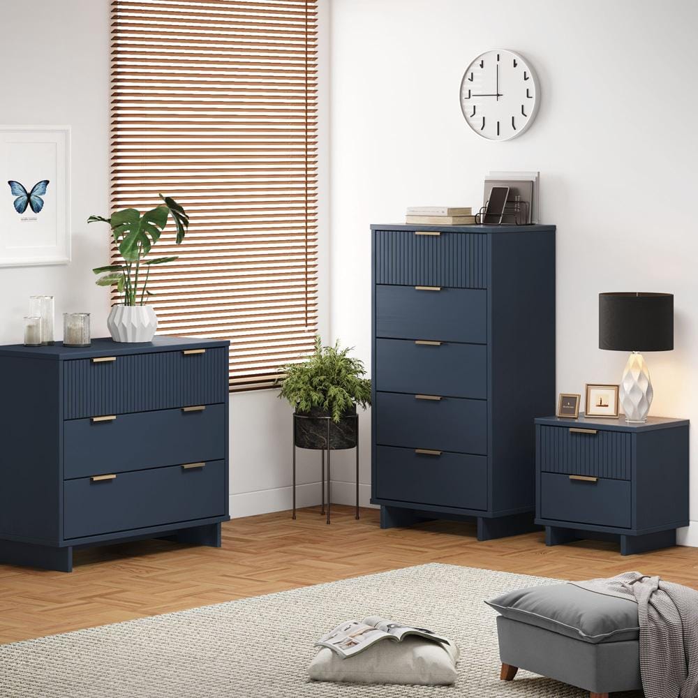 Manhattan Comfort - 3-Piece Granville Dresser Set - Tall Narrow, Standard Dresser and Nightstand with 10 Tall Narrow DresserDrawers in Midnight Blue - GRAN054 veiw 10