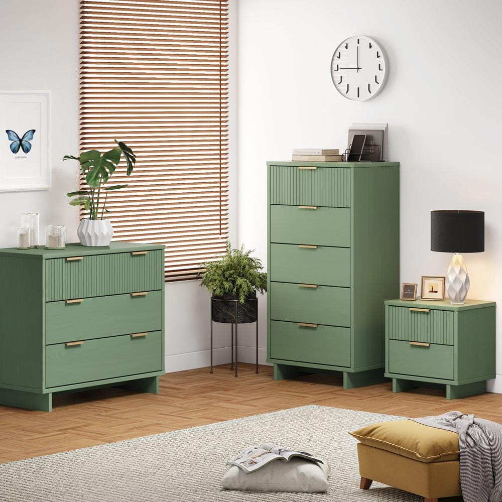 Manhattan Comfort - 3-Piece Granville Dresser Set - Tall Narrow, Standard Dresser and Nightstand with 10 Tall Narrow DresserDrawers in Sage Green - GRAN053 veiw 10