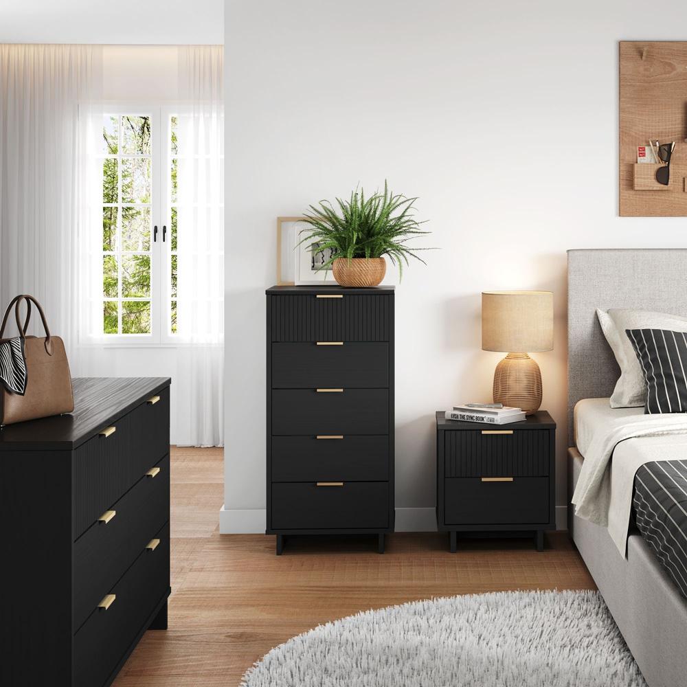 Manhattan Comfort - 3-Piece Granville Dresser Set - Tall Narrow, Double Dresser, and Nightstand with 13 Drawers in Black - GRAN072 veiw 10