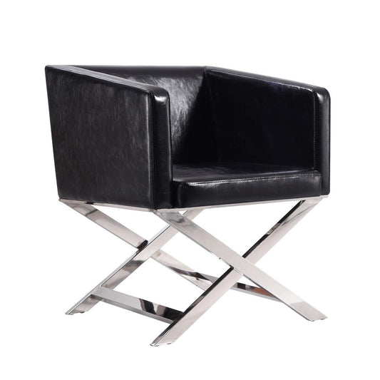 Manhattan Comfort - Hollywood Faux Leather Accent Chair with Stainless Steel Legs in Black and Polished Chrome - Set of 2 - 2-AC050-BK veiw 2