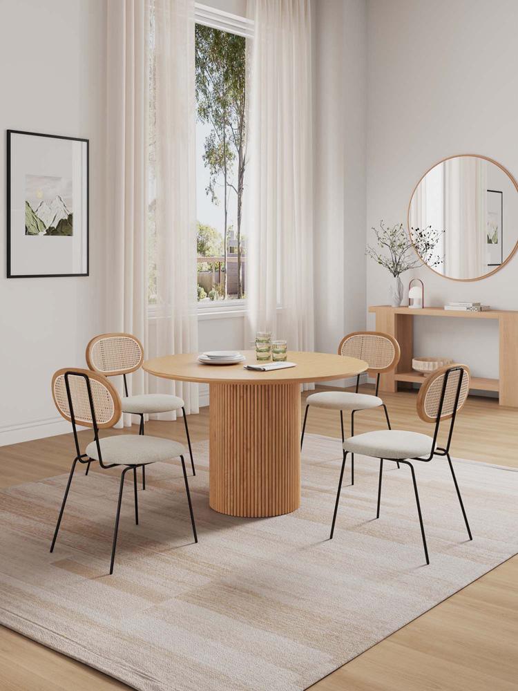 Manhattan Comfort - 5-Piece Jardin and Hathaway Woven Polycotton Dining Set in Nature and OatmealNature - 4-DT03DCCA06-OM veiw 11