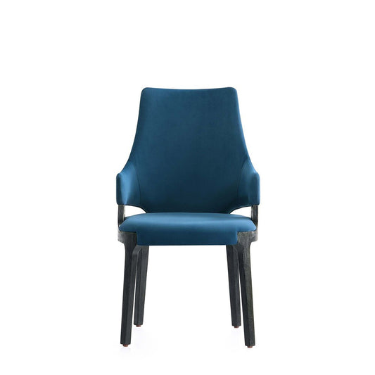 Manhattan Comfort - Kara Velvet Dining Arm Chair with Beech Wood Legs in Blue - Set of 2 - 2-DC057AR-BL veiw 2