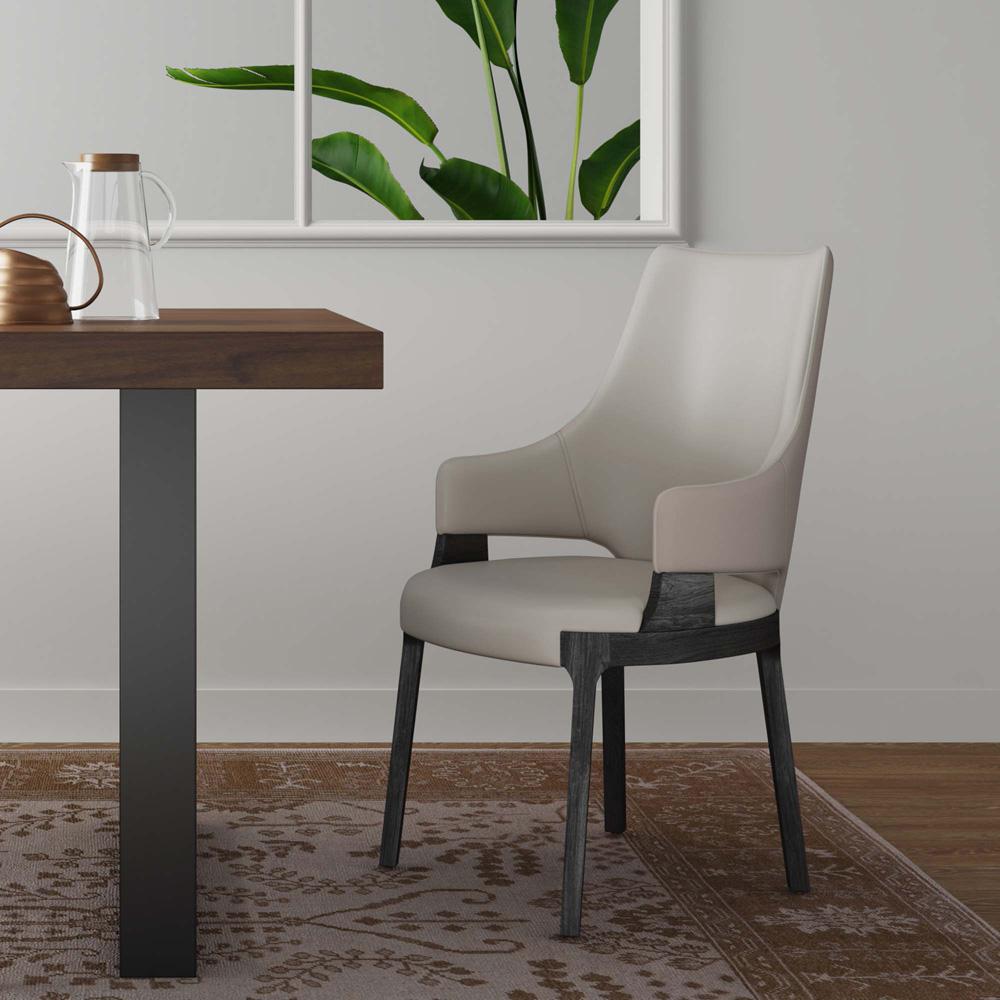Manhattan Comfort - Kara Leatherette and Velvet Dining Arm Chair with Beech Wood Legs in Light Grey - DC057AR-LG veiw 10