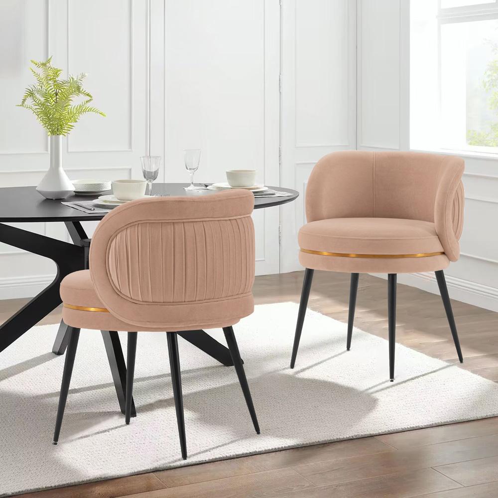 Manhattan Comfort - Kaya Velvet Dining Chair with Elm Wood & Metal Legs in Nude - Set of 2 - 2-DC080-ND veiw 7