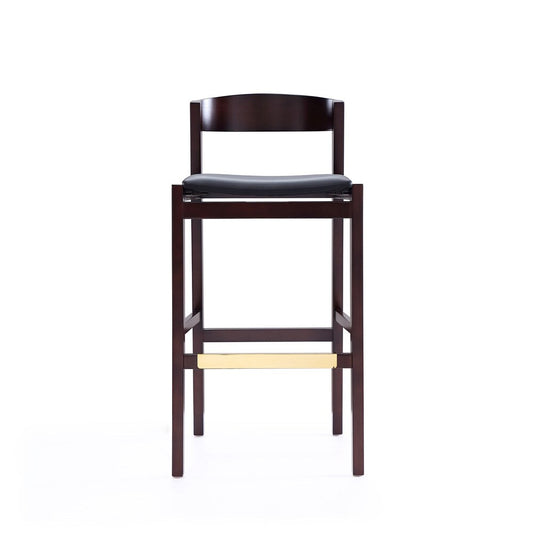 Manhattan Comfort - Klismos Faux Leather Bar Stool in Black and Dark Walnut - BS014-BK veiw 2