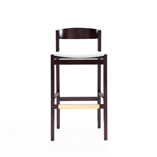 Manhattan Comfort - Klismos Faux Leather Bar Stool in Ivory and Dark Walnut - BS014-IV veiw 2
