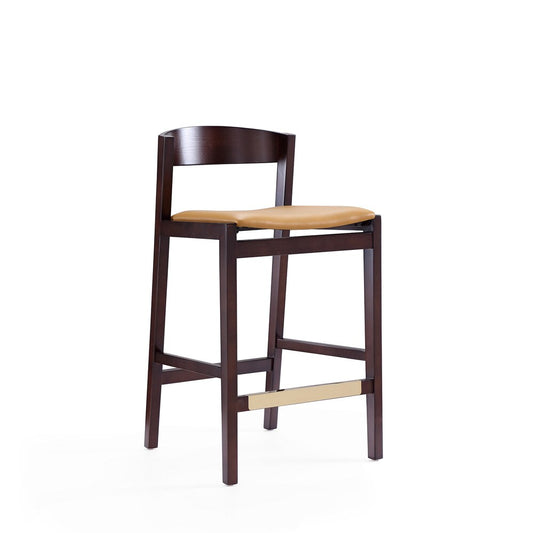 Manhattan Comfort - Klismos Faux Leather Counter Stool in Camel and Dark Walnut - Set of 3 - 3-CS007-CL veiw 2