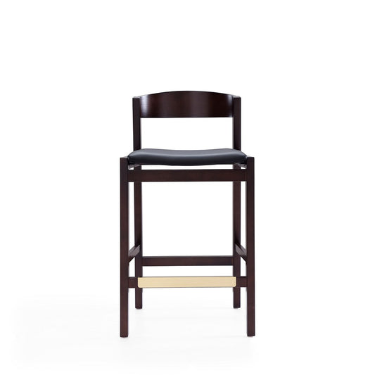 Manhattan Comfort - Klismos Faux Leather Counter Stool in Black and Dark Walnut - CS007-BK veiw 2