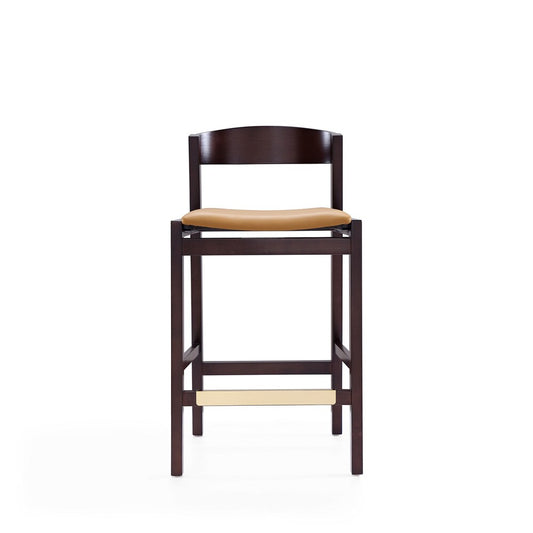 Manhattan Comfort - Klismos Faux Leather Counter Stool in Camel and Dark Walnut - CS007-CL veiw 2