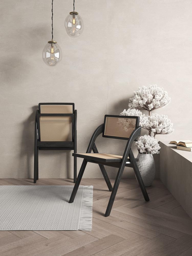 Manhattan Comfort - Lambinet Dining Folding Chair in Black and Natural Cane - Set of 2 - DCCA07-BK veiw 10