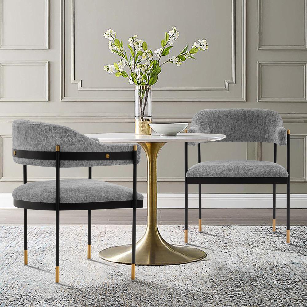 Manhattan Comfort - Lia Chenille Dining Armchair with Metal Legs in Grey - Set of 2 - 2-DC074-GY veiw 7
