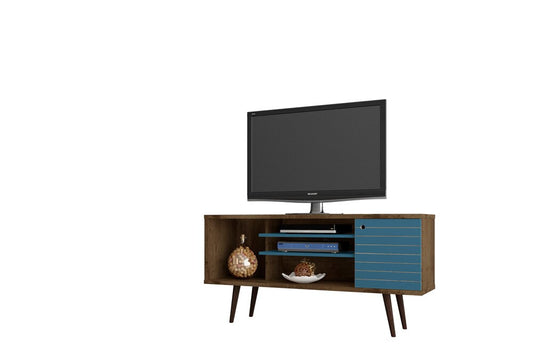 Manhattan Comfort - Liberty TV Stand with 5 Fixed Shelves in Rustic Brown and Aqua Blue - 200AMC93 veiw 2