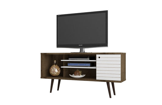 Manhattan Comfort - Liberty TV Stand with 5 Fixed Shelves in Rustic Brown and White - 200AMC96 veiw 2
