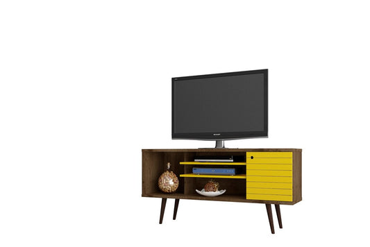 Manhattan Comfort - Liberty TV Stand with 5 Fixed Shelves in Rustic Brown and Yellow - 200AMC94 veiw 2