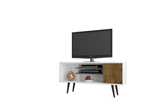 Manhattan Comfort - Liberty TV Stand with 5 Fixed Shelves in White and Rustic Brown - 200AMC69 veiw 2