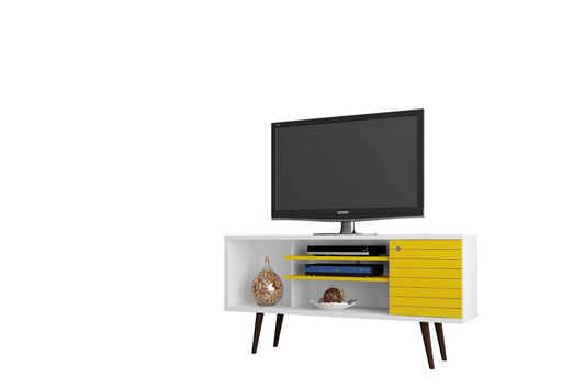Manhattan Comfort - Liberty TV Stand with 5 Fixed Shelves in White and Yellow - 200AMC64 veiw 2